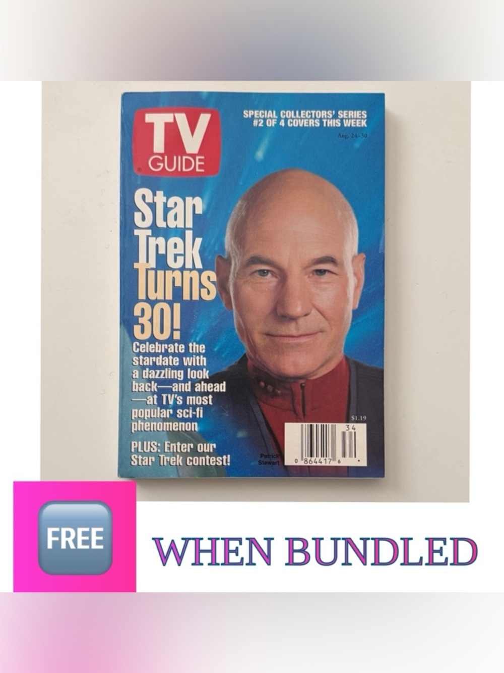 🆓 When Bundled TV Guide August 1996 Captain Picard Star Trek Turns 30 #2 of 4